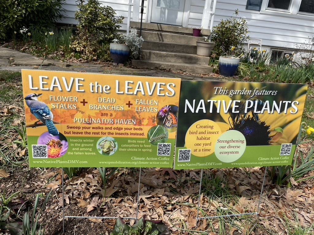 Native Plants yard signs in residential garden